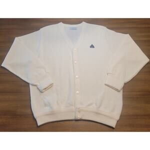 🧶 VTG IZOD 90s Grandpa Core Cardigan Sweater – XL – Ivory Knit – Made in USA